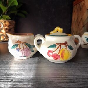Vintage Stangl Pottery Sugar & Creamer Set – Hand Painted Fruit Pattern – 1950s